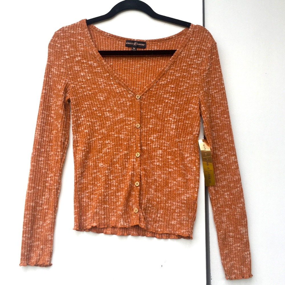 NEW! Almost famous V neck sweater button down med